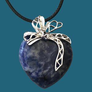 Sodalite Natural Gemstone Love Heart Bow Knot Pendant Necklace Gemstone Pendant